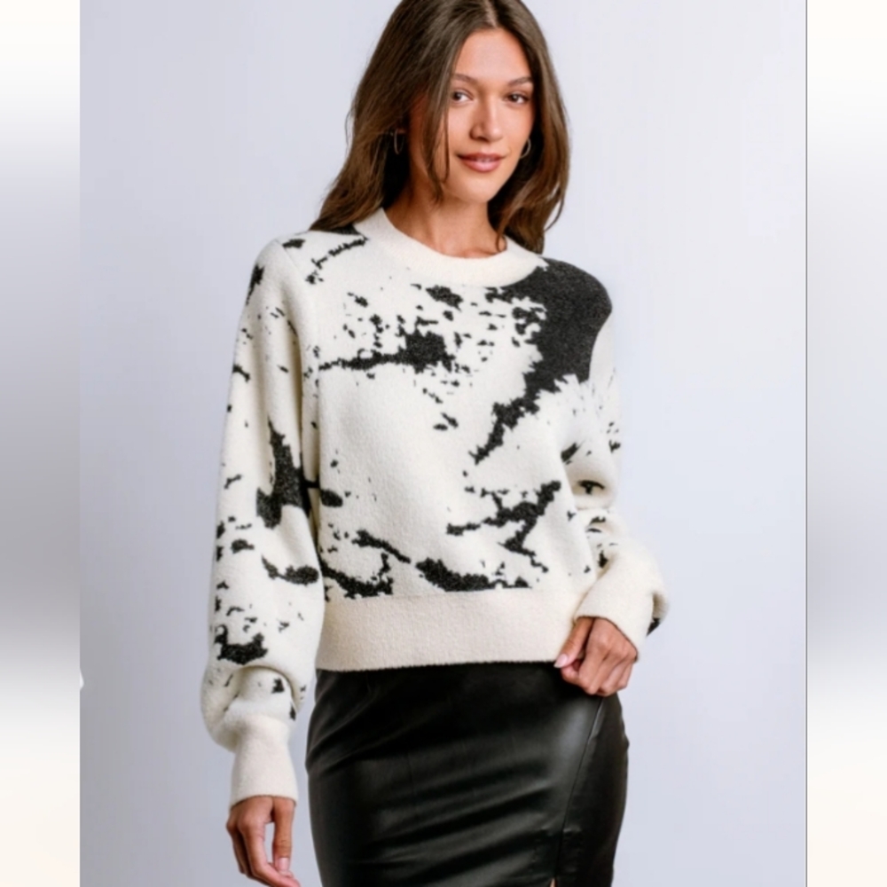 Kerisma Cropped Cararra Sweater Ecru and Black size M/L